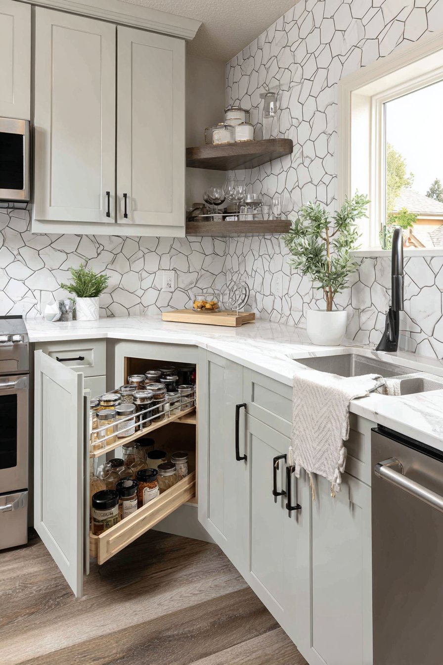 Corner Sink Innovation in Pale Mint Green with Hidden Storage