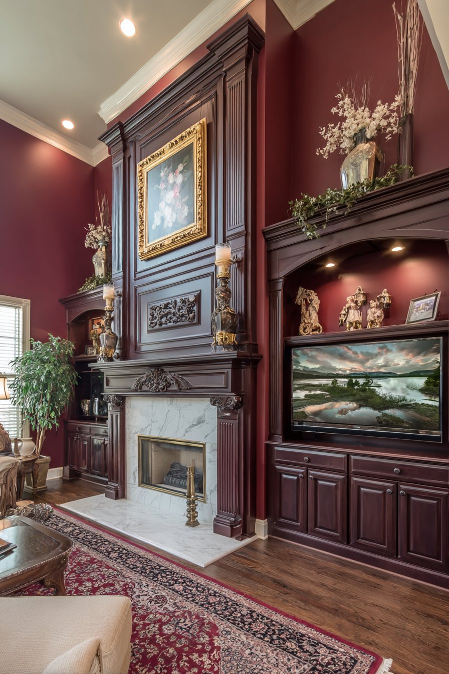 Grand Entertainment Wall with Integrated Fireplace