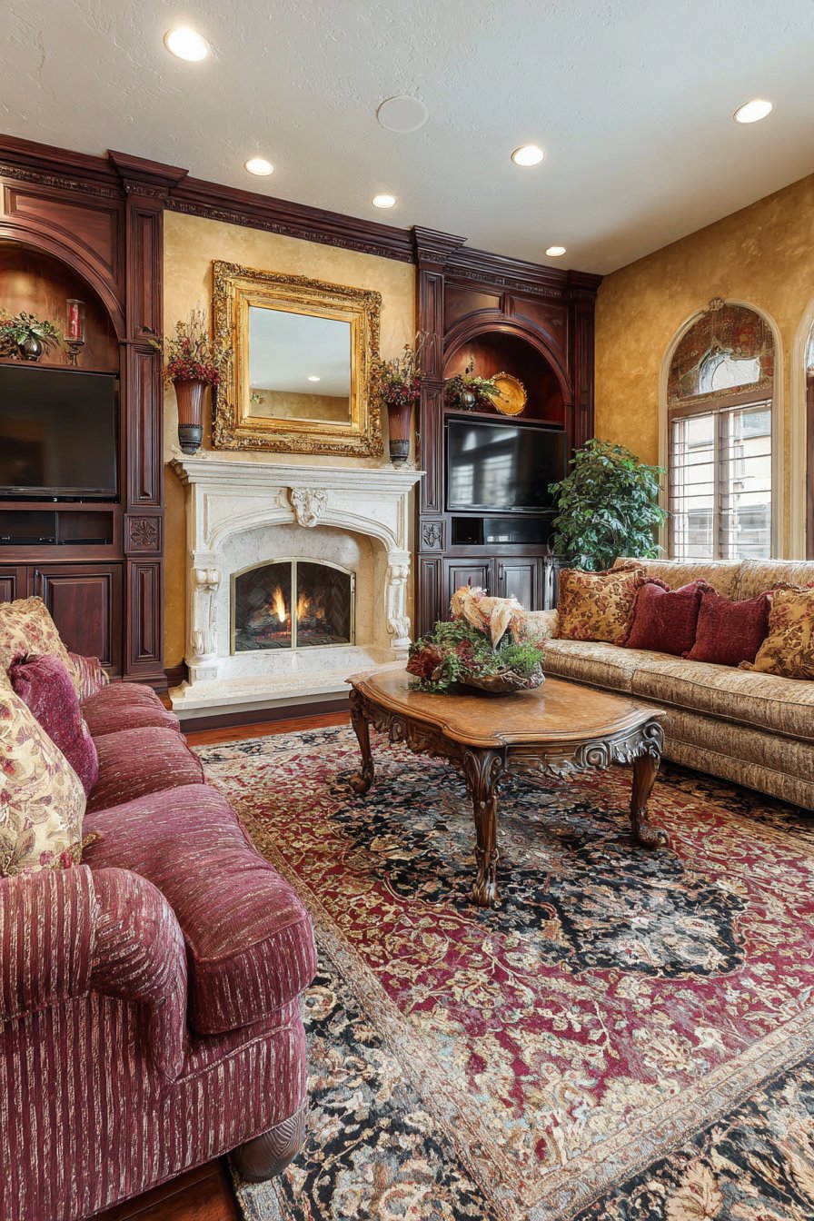 Grand Entertainment Wall with Integrated Fireplace