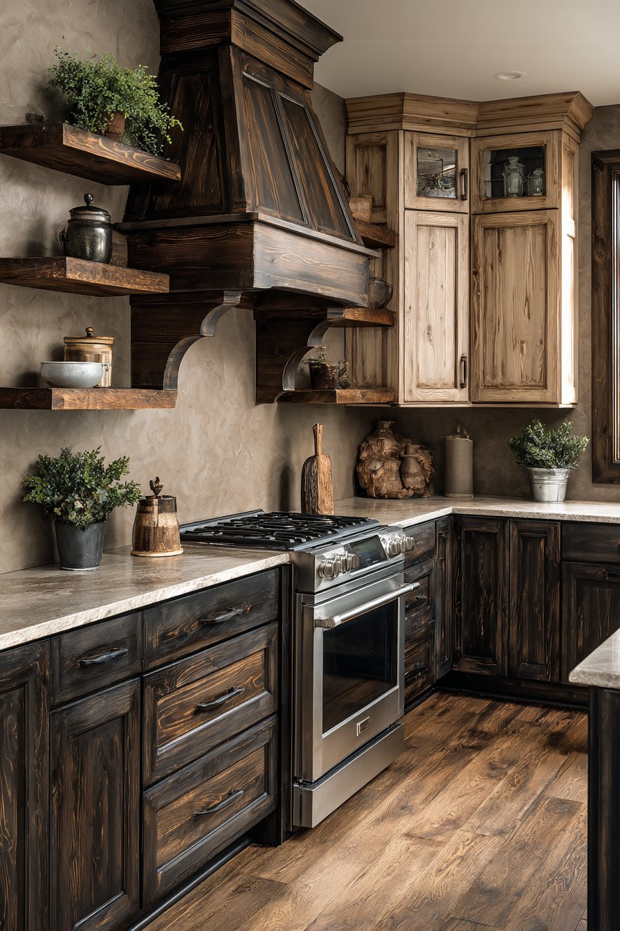 Two-Toned Wood Kitchen with Visual Drama