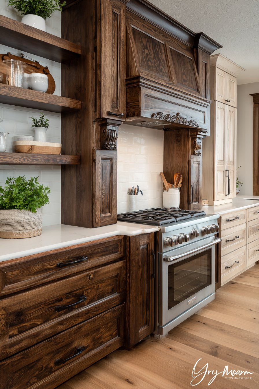 Two-Toned Wood Kitchen with Visual Drama