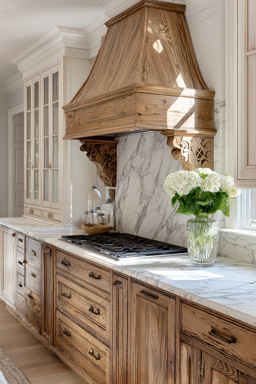 Two-Tone Wooden Kitchen with Material Contrast