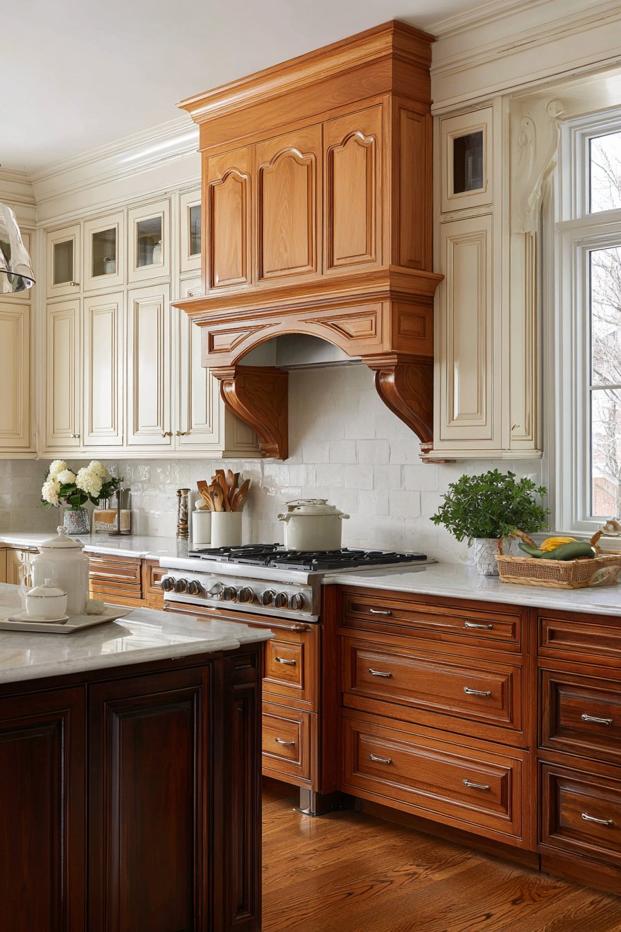 Two-Tone Wooden Kitchen with Material Contrast