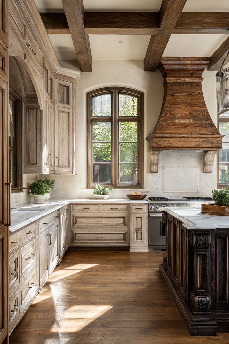 Two-Tone Wooden Kitchen with Material Contrast