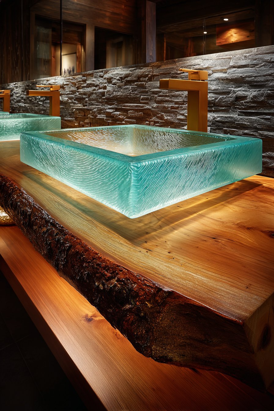 Glass Vessel Sink with Natural Live-Edge Vanity