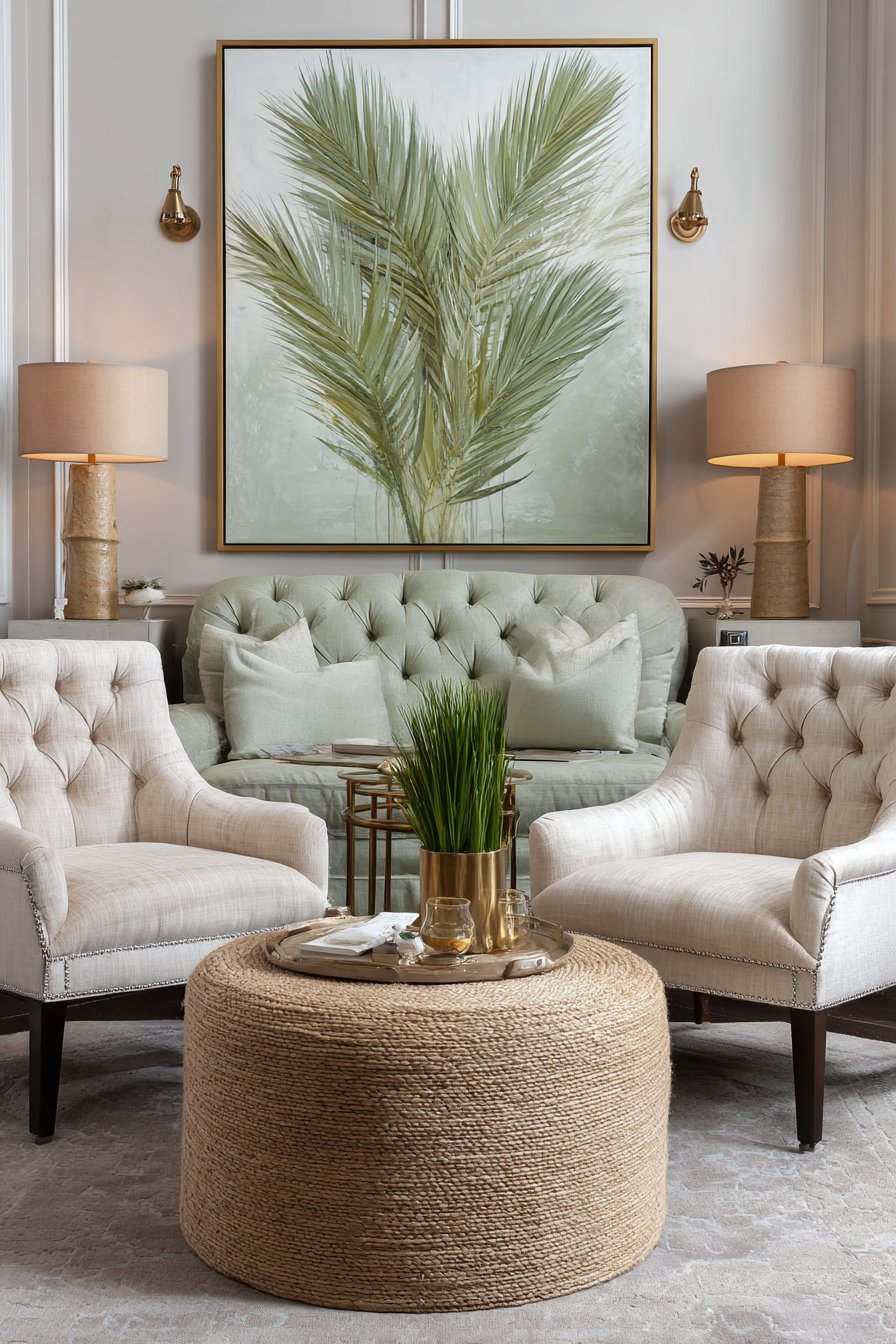 Intimate Conversation Area with Botanical Art