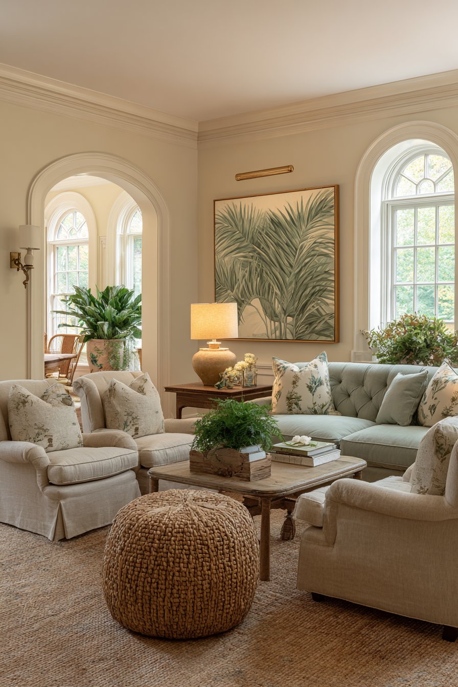 Intimate Conversation Area with Botanical Art