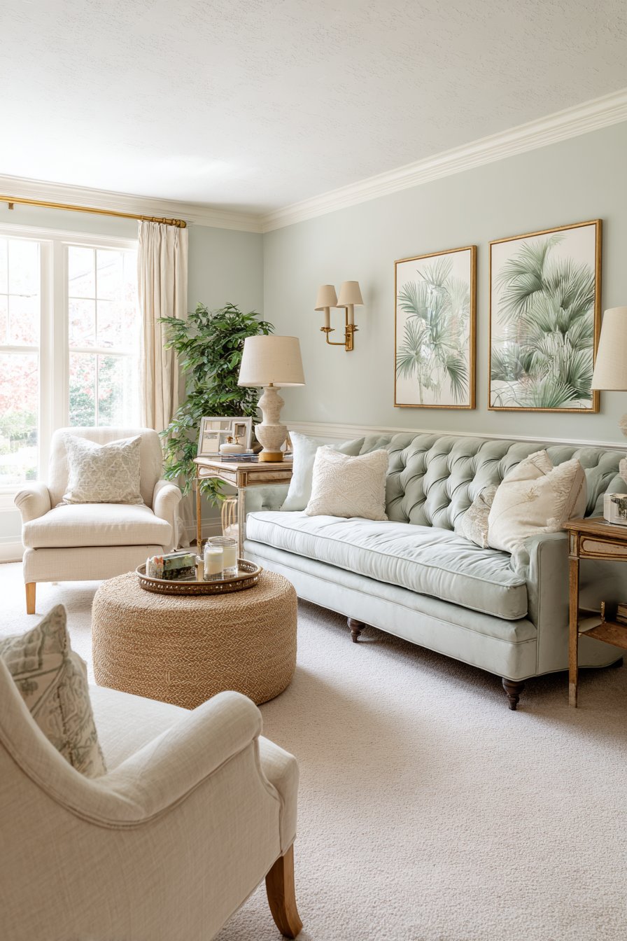 Intimate Conversation Area with Botanical Art