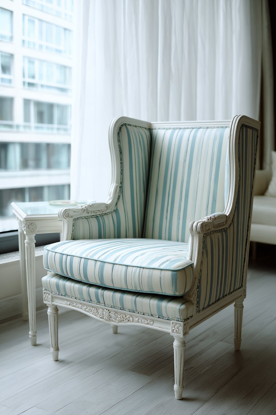 Traditional Blue Striped Bergère Chair