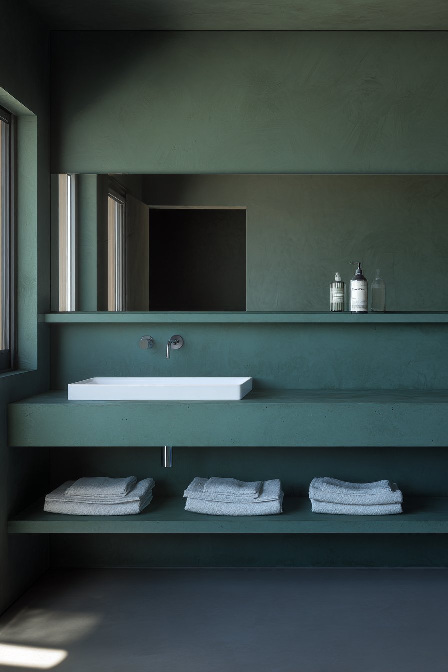 Minimalist Olive Green Micro-Cement Sanctuary