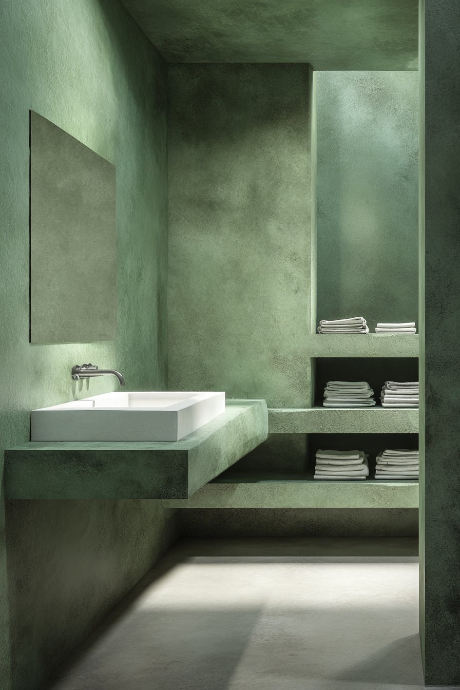 Minimalist Olive Green Micro-Cement Sanctuary