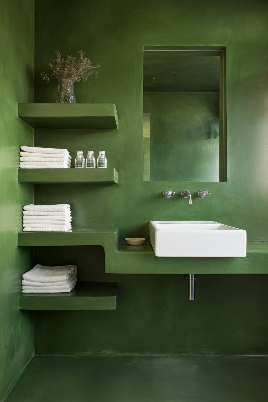 Minimalist Olive Green Micro-Cement Sanctuary