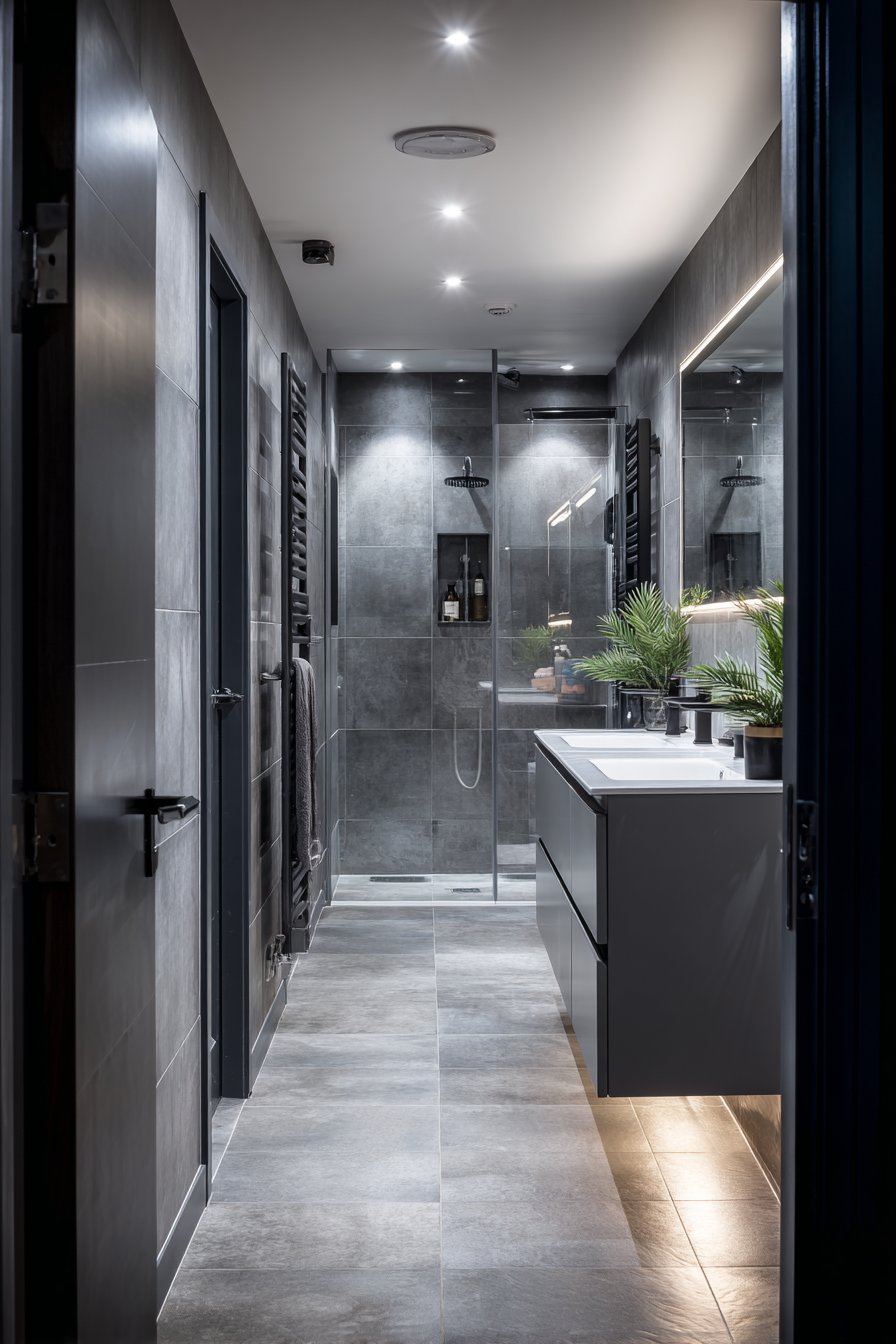 Modern Wet Room with Layered Lighting Design