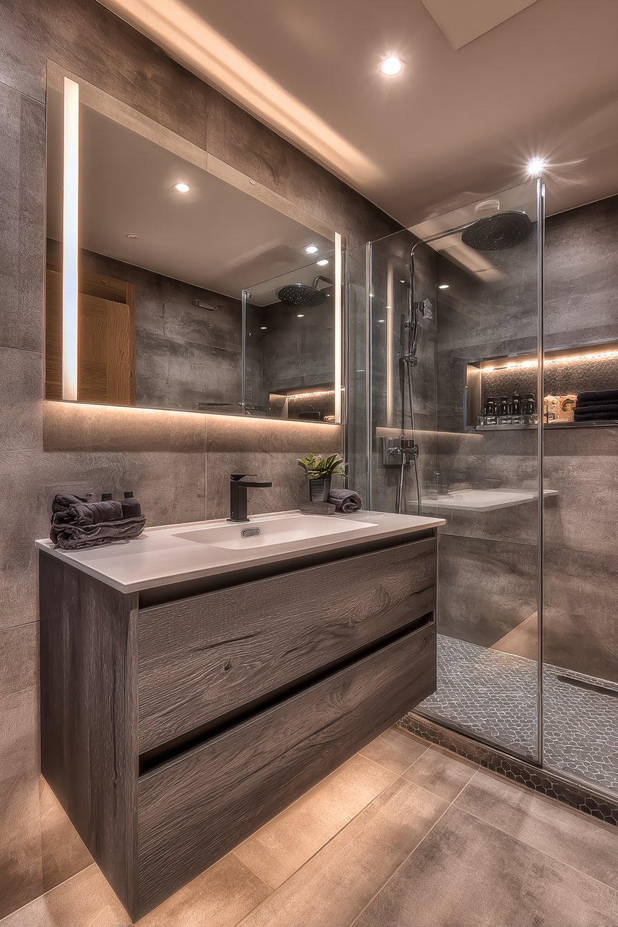 Modern Wet Room with Layered Lighting Design