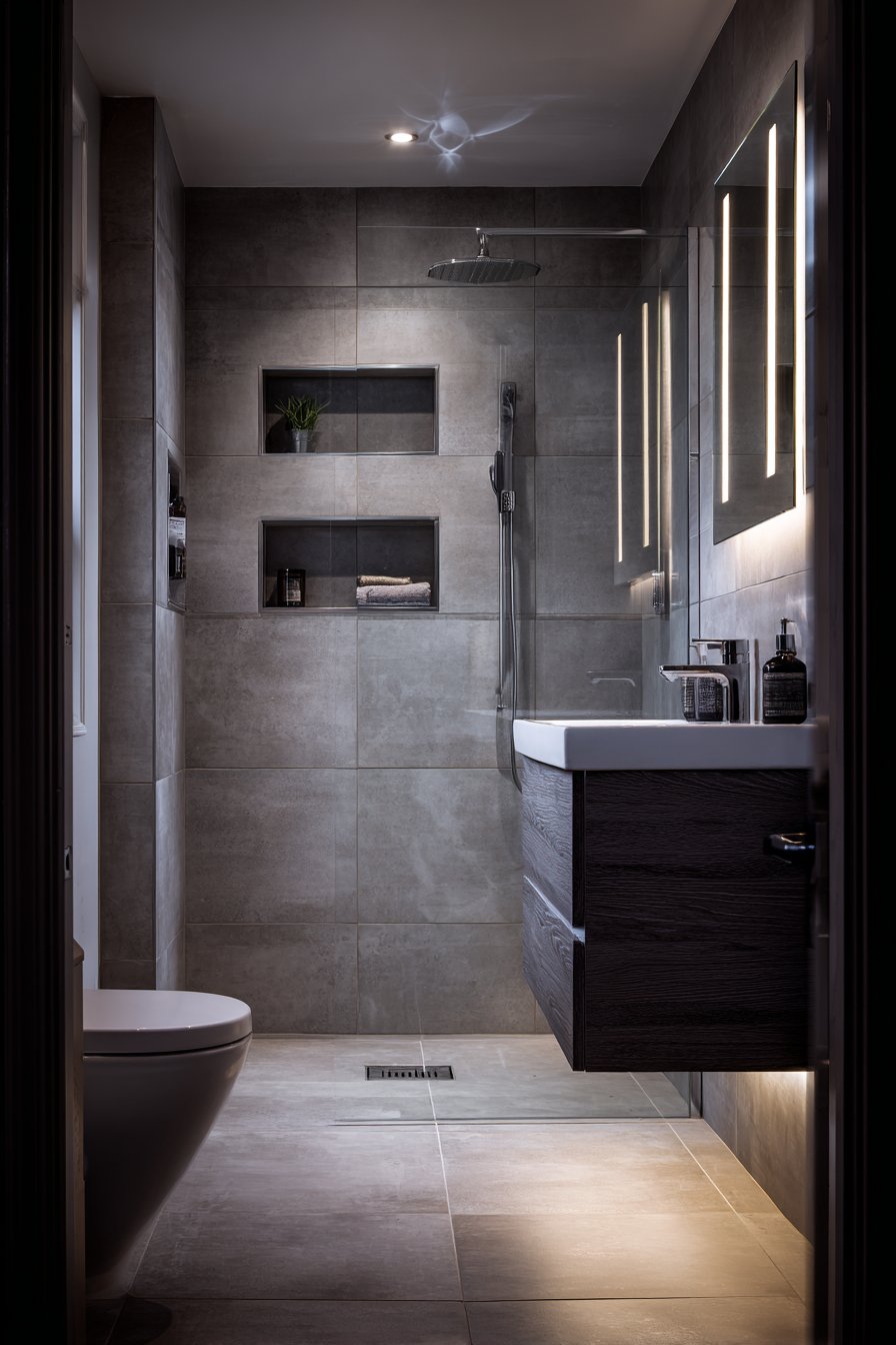 Modern Wet Room with Layered Lighting Design