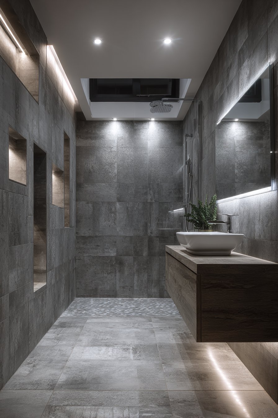 Modern Wet Room with Layered Lighting Design