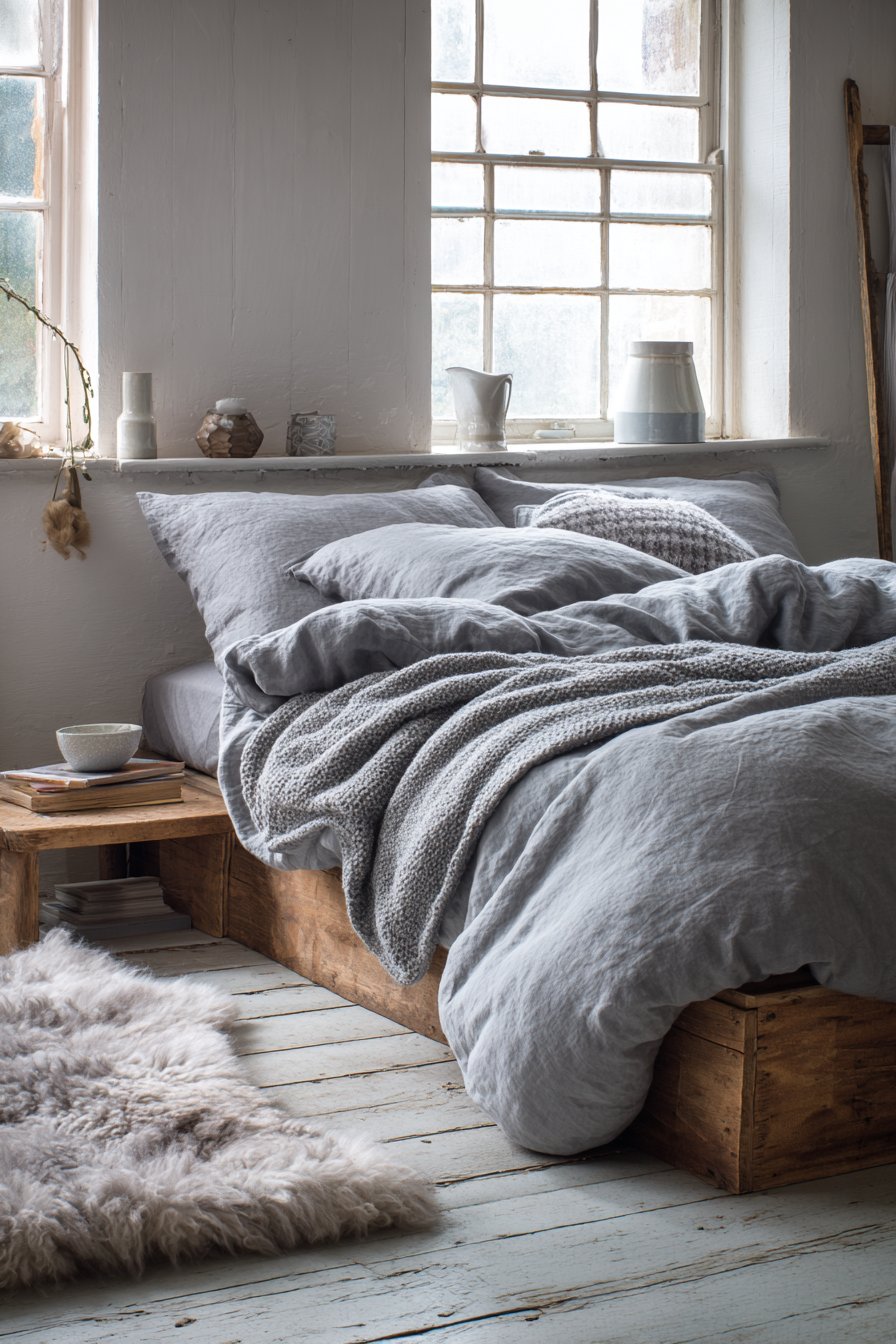 Scandinavian-Inspired Grey Bedroom Emphasizing Simplicity