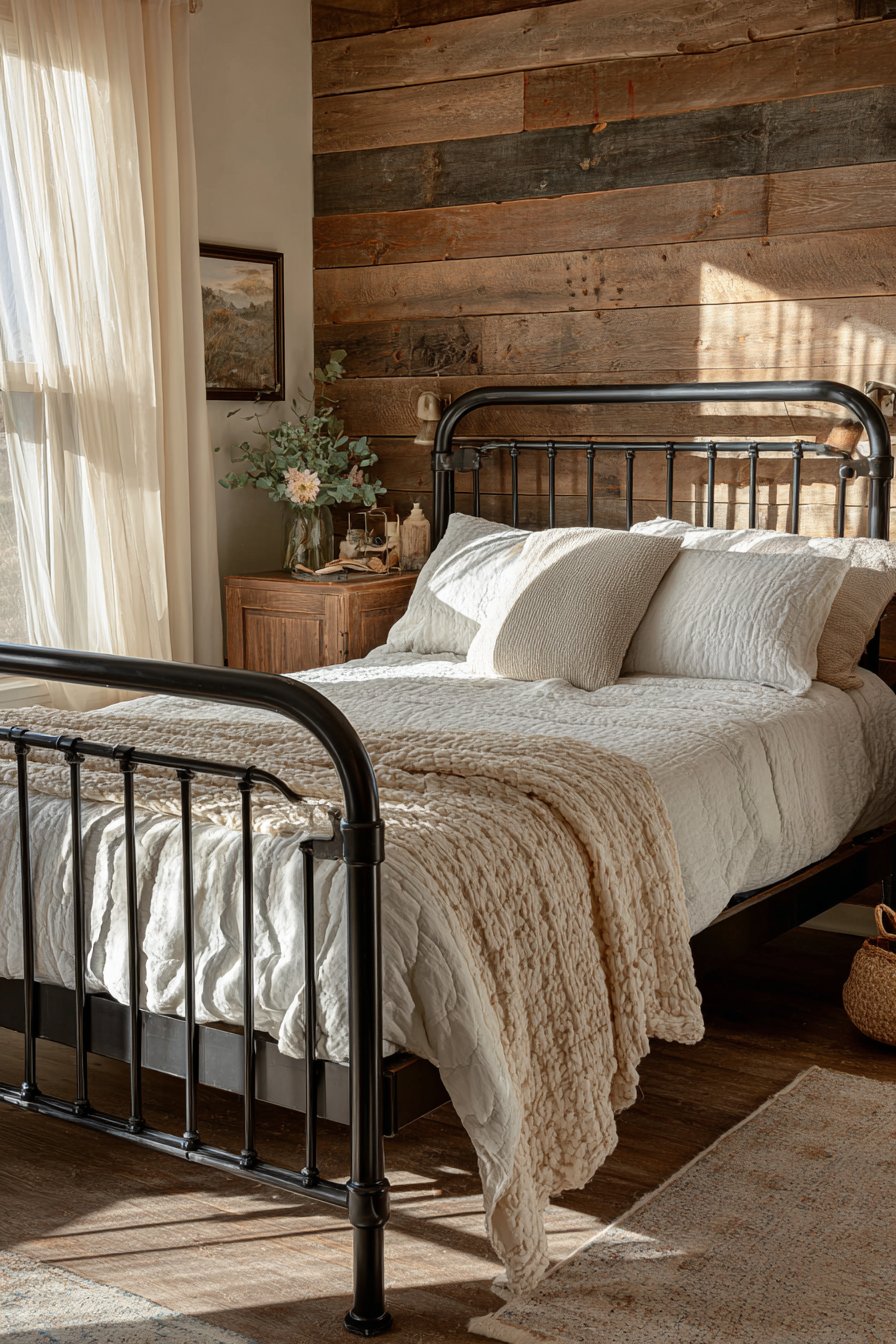 Farmhouse Comfort with Distressed Black Metal Simplicity
