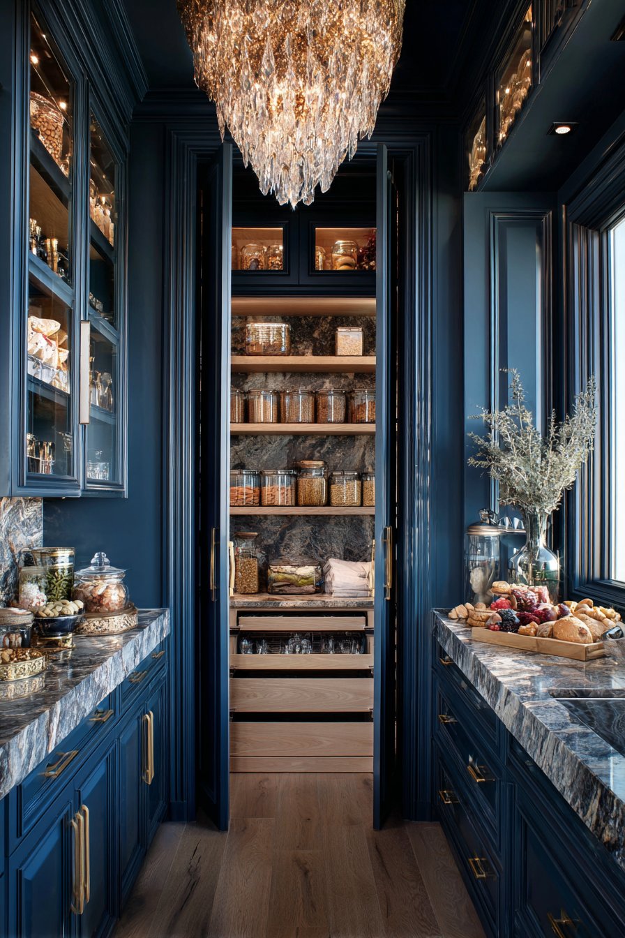 Luxurious Custom Kitchen with Detailed Navy Blue Kitchen Cabinets