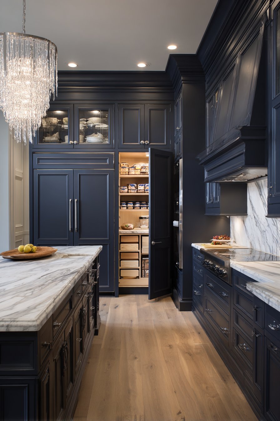 Luxurious Custom Kitchen with Detailed Navy Blue Kitchen Cabinets