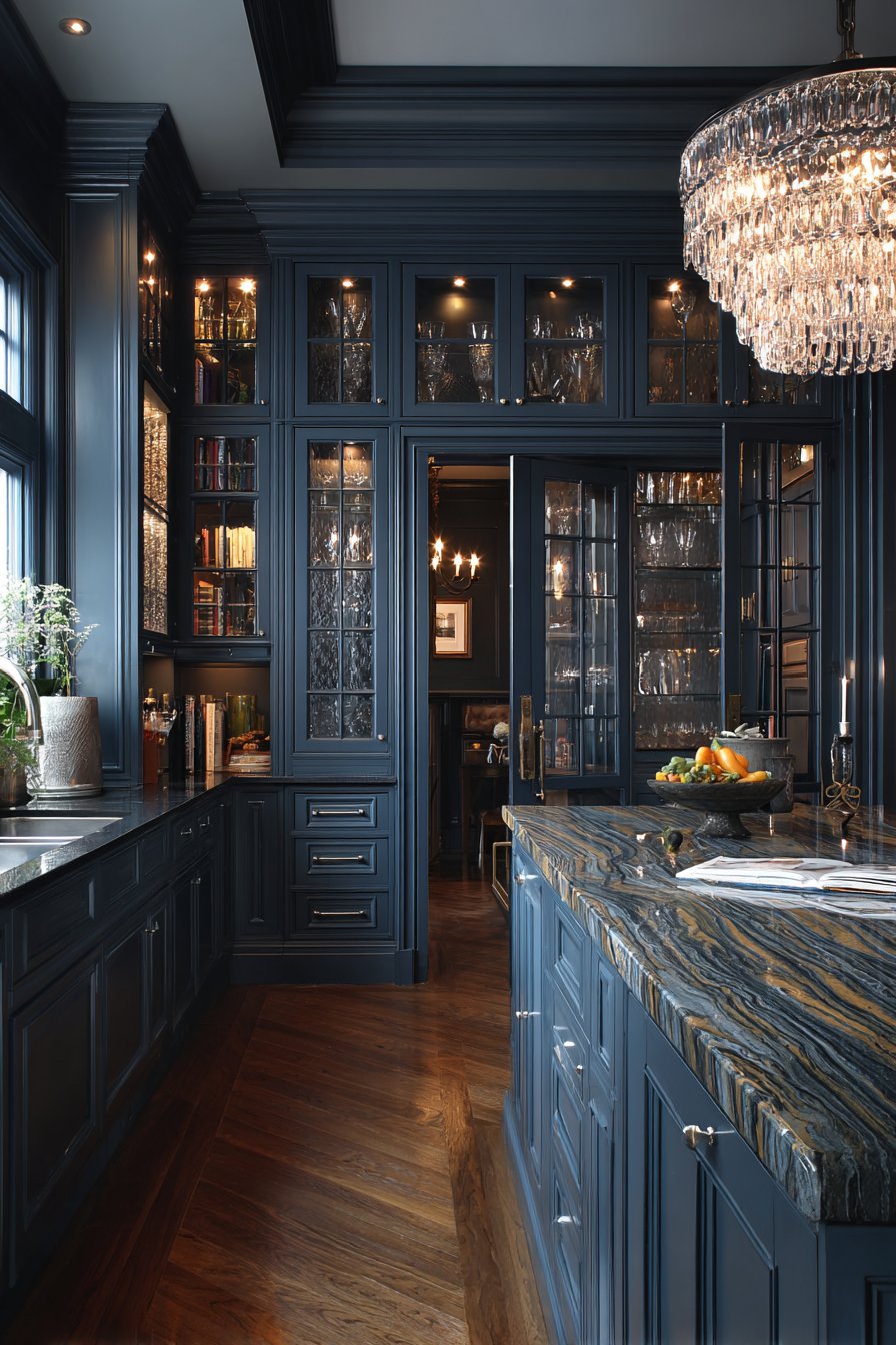 Luxurious Custom Kitchen with Detailed Navy Blue Kitchen Cabinets