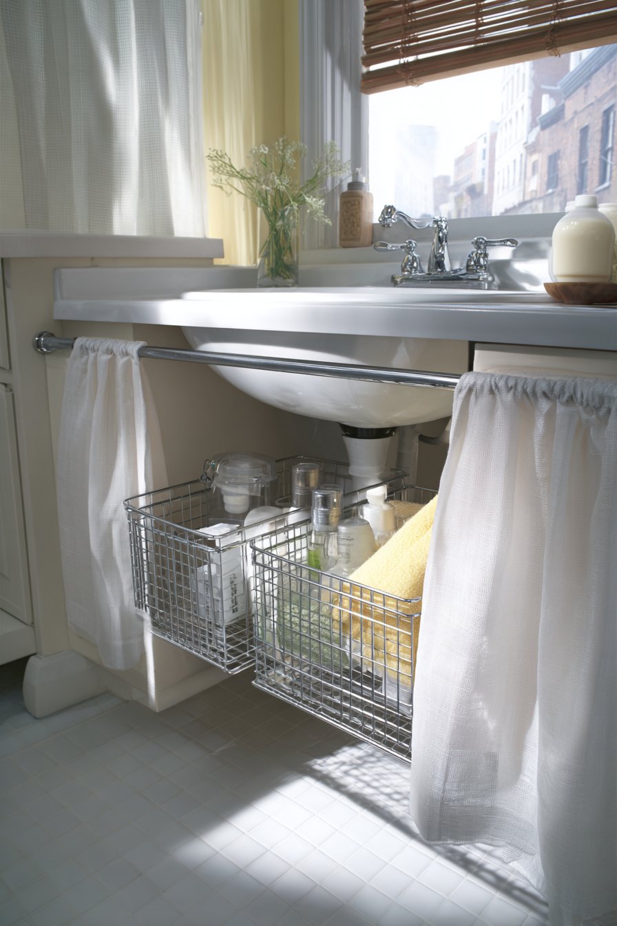 Pull-Out Organizers Beneath Pedestal Sinks