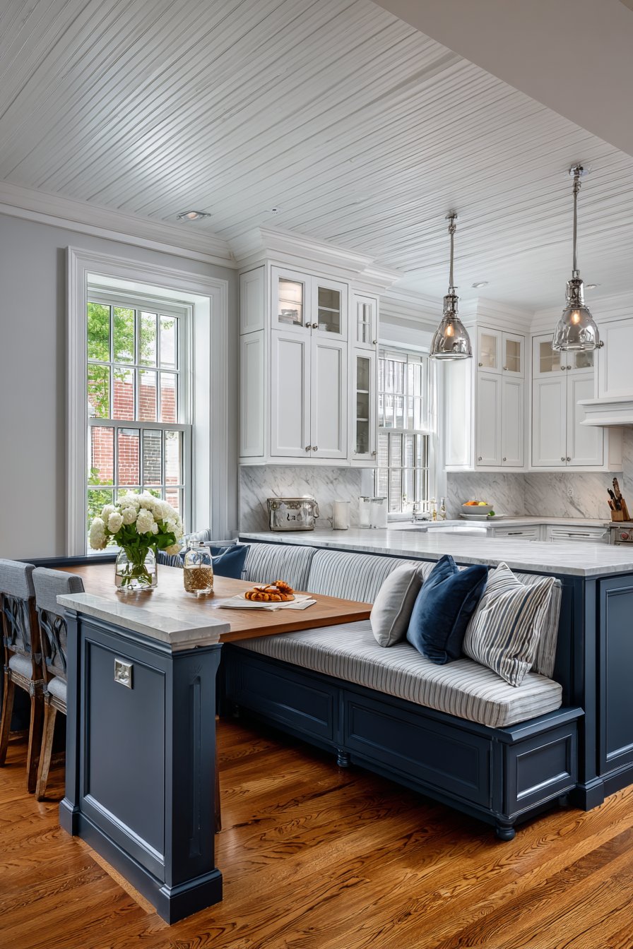 Breakfast Nook Charm with Navy Blue Sophistication
