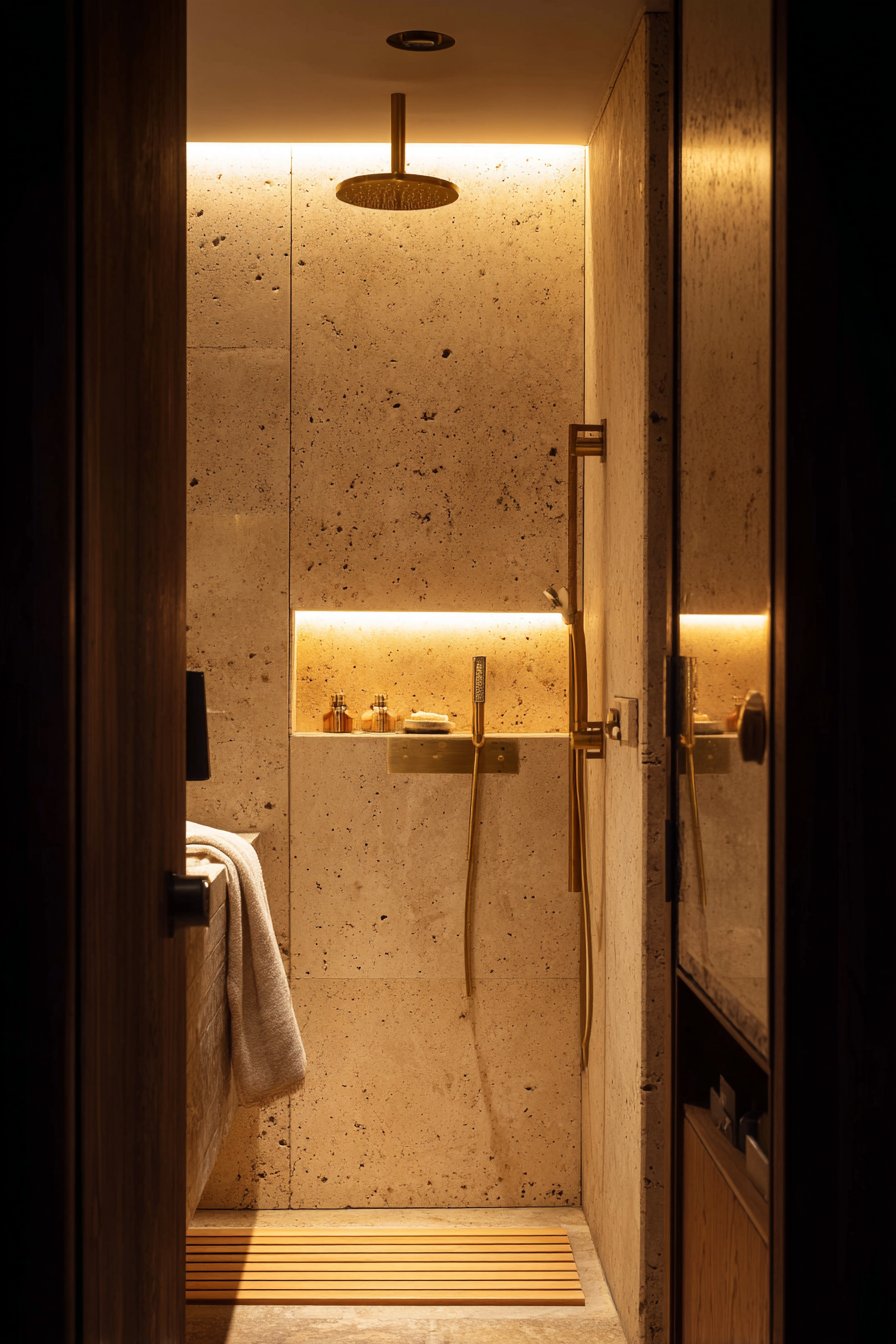 Layered Lighting with Brushed Brass and Greige Finishes