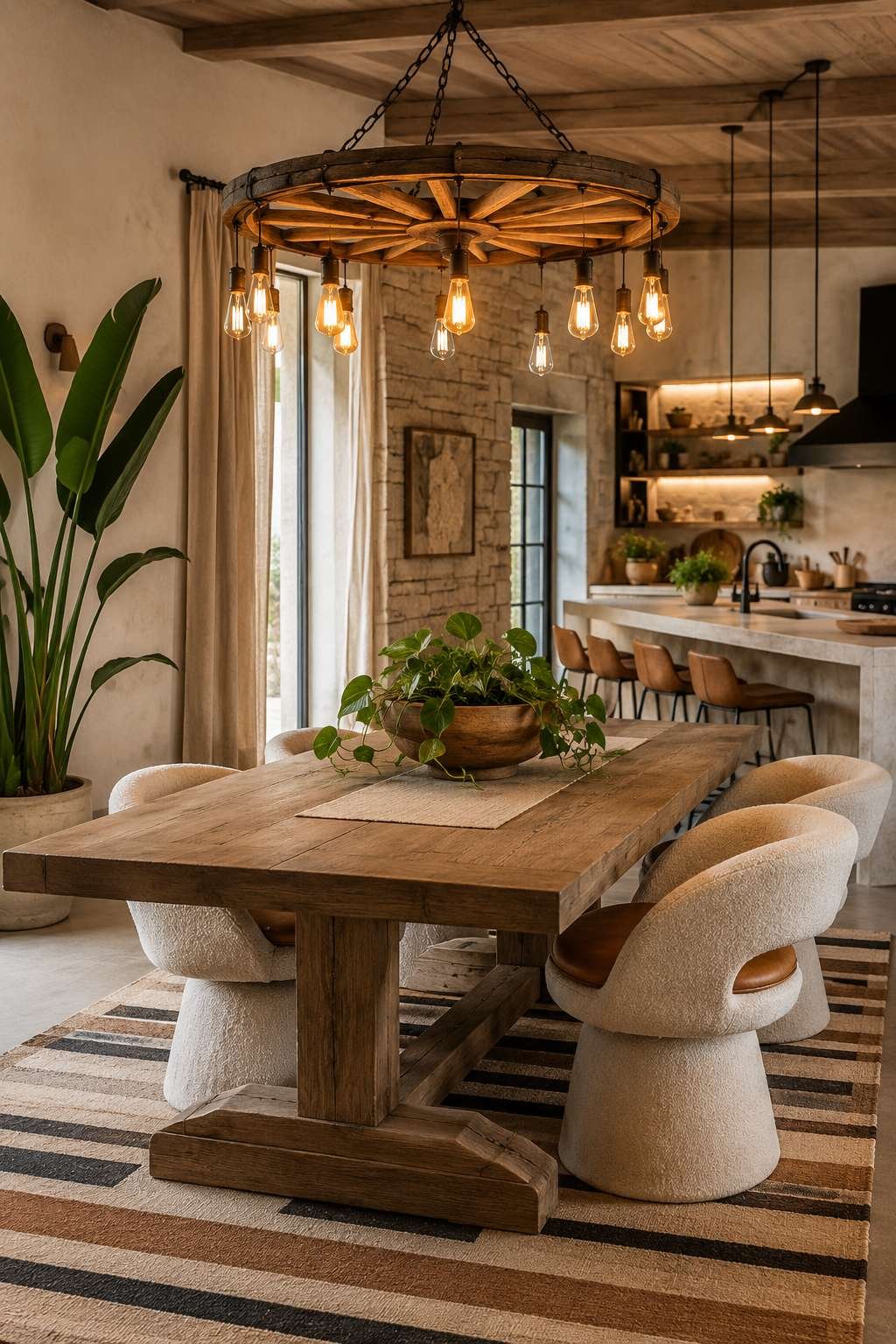 Mountain Cabin Kitchen: Vertical Planks and Live-Edge Shelves