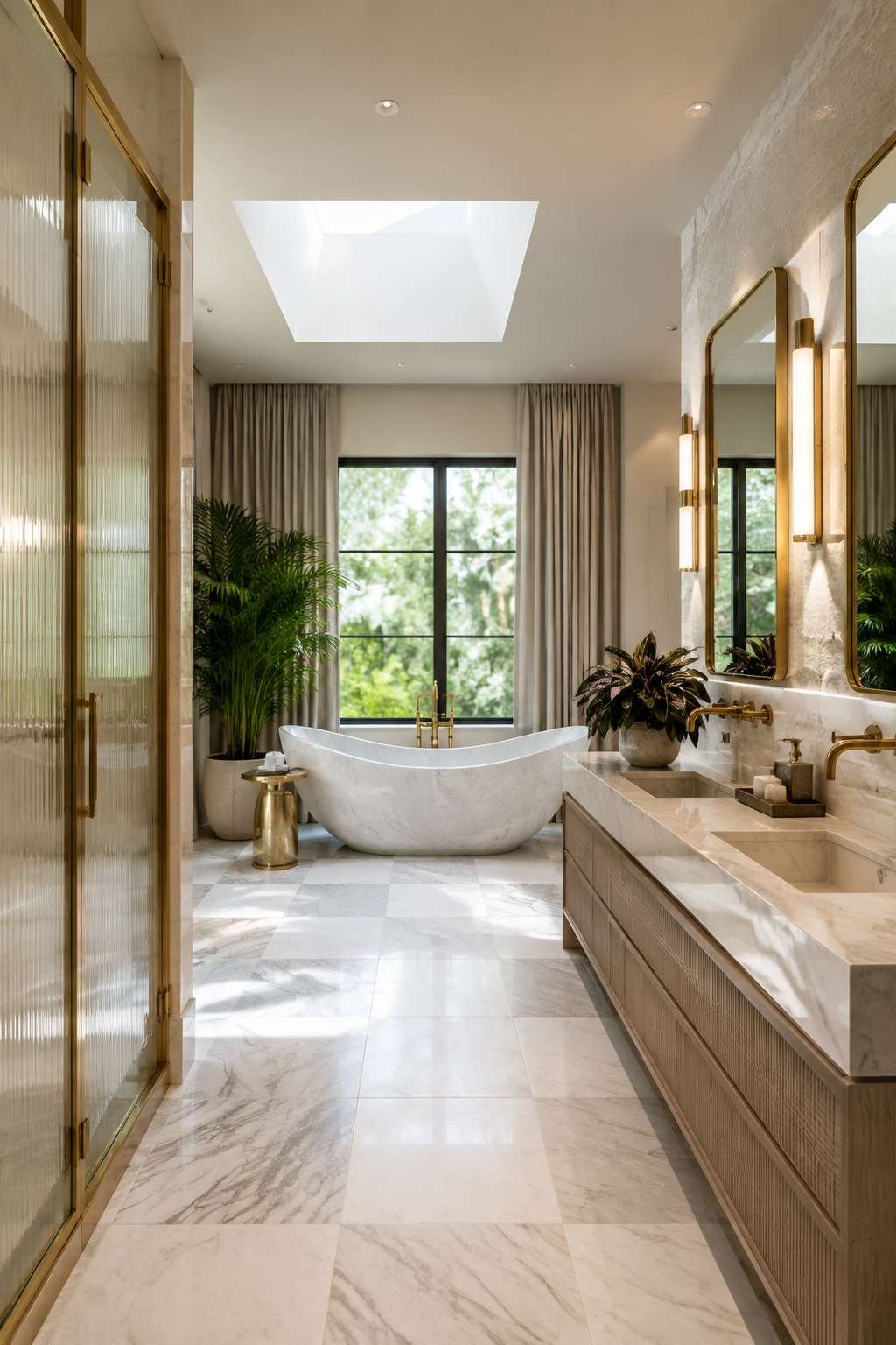 Skylit Luxury: A Sculptural Freestanding Bathtub Beneath Natural Light