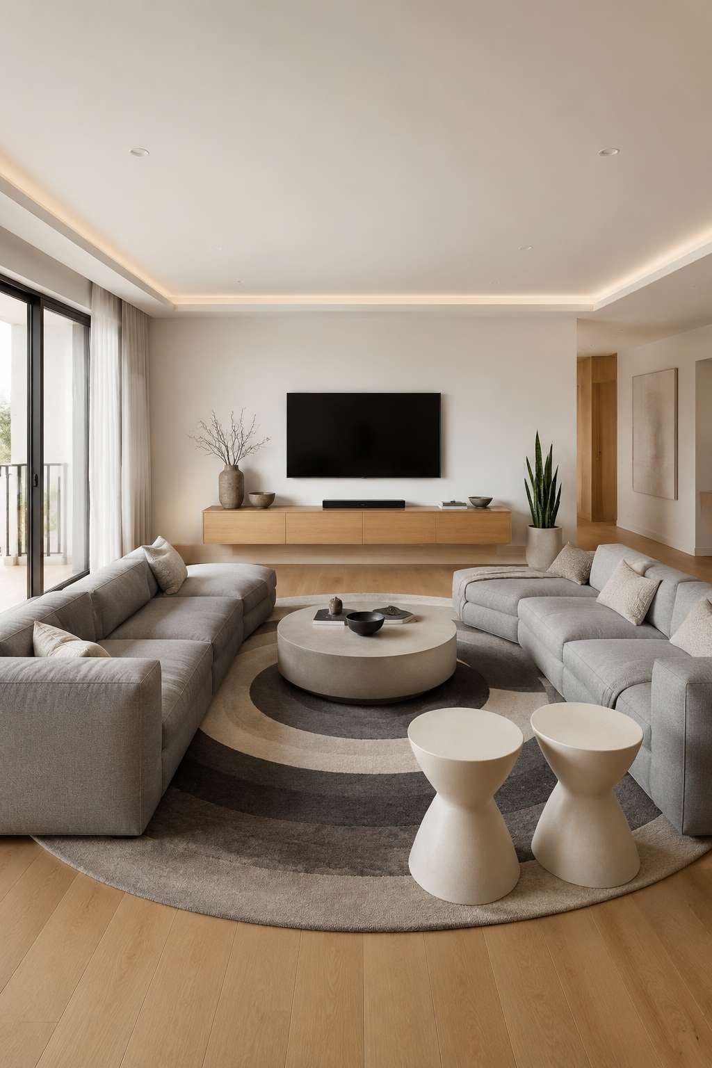 Dove Grey Modular Minimalism: Architecture Meets Comfort