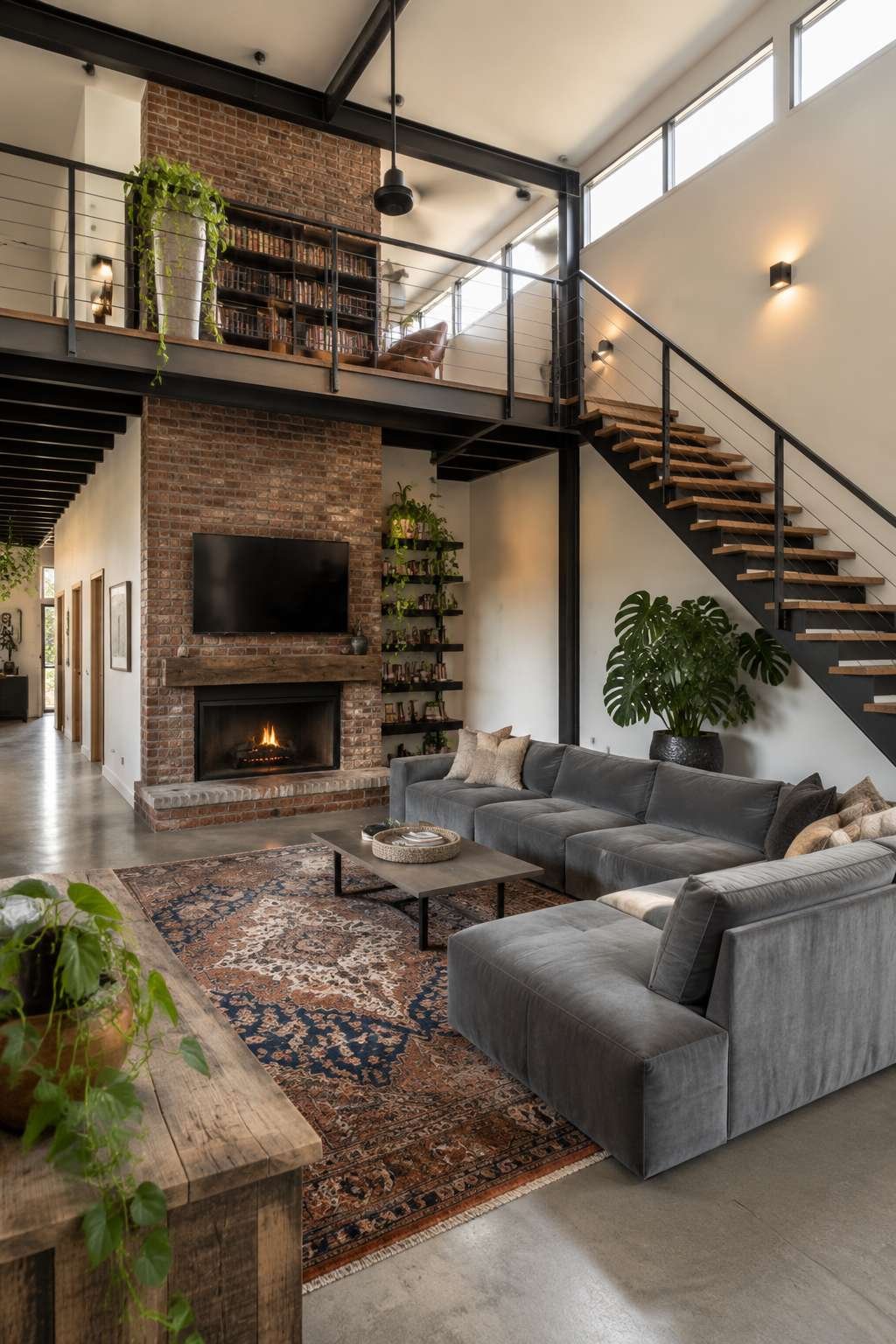Mezzanine Magic: The Multi-Level Loft Living Room