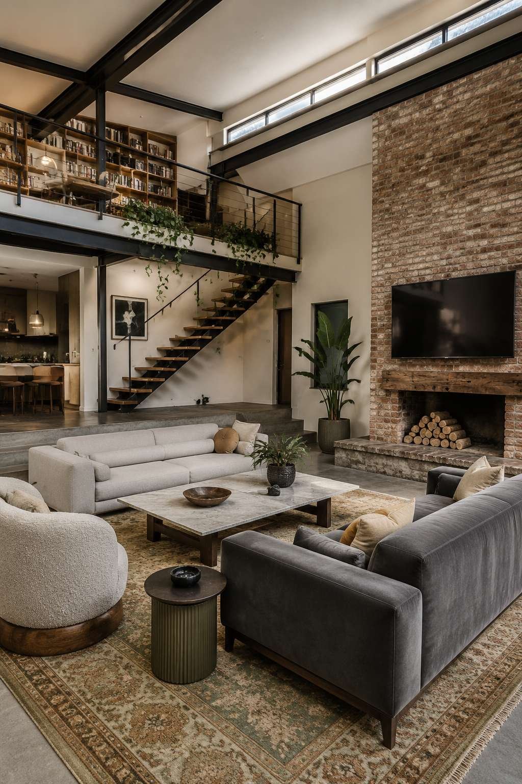 Mezzanine Magic: The Multi-Level Loft Living Room