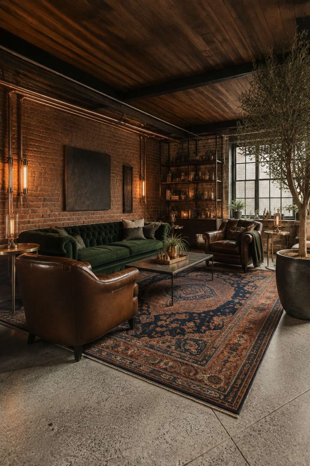 Dark Walnut and Velvet: The Warm Industrial Loft