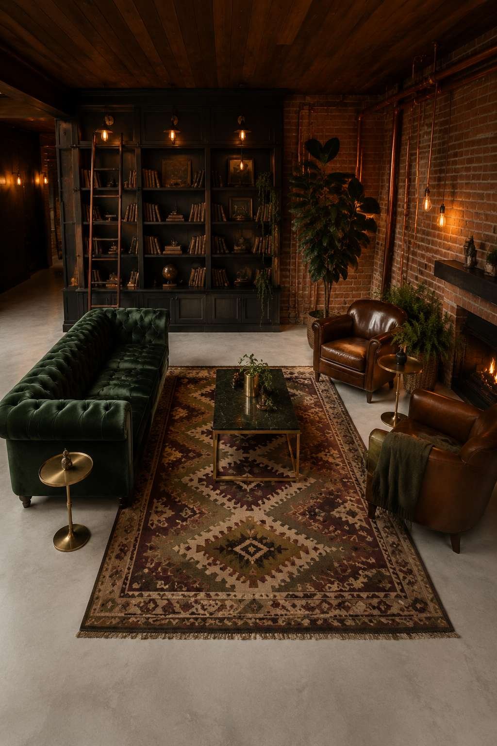 Dark Walnut and Velvet: The Warm Industrial Loft