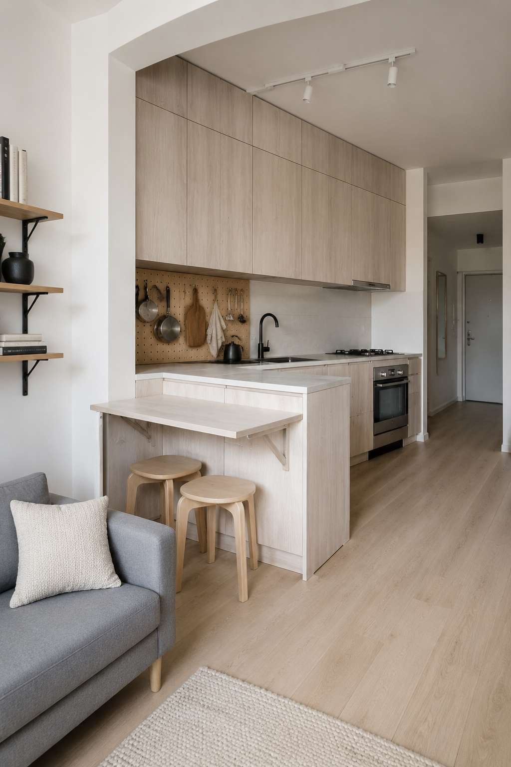 Compact Apartment Open Kitchen With Intelligent Vertical Storage