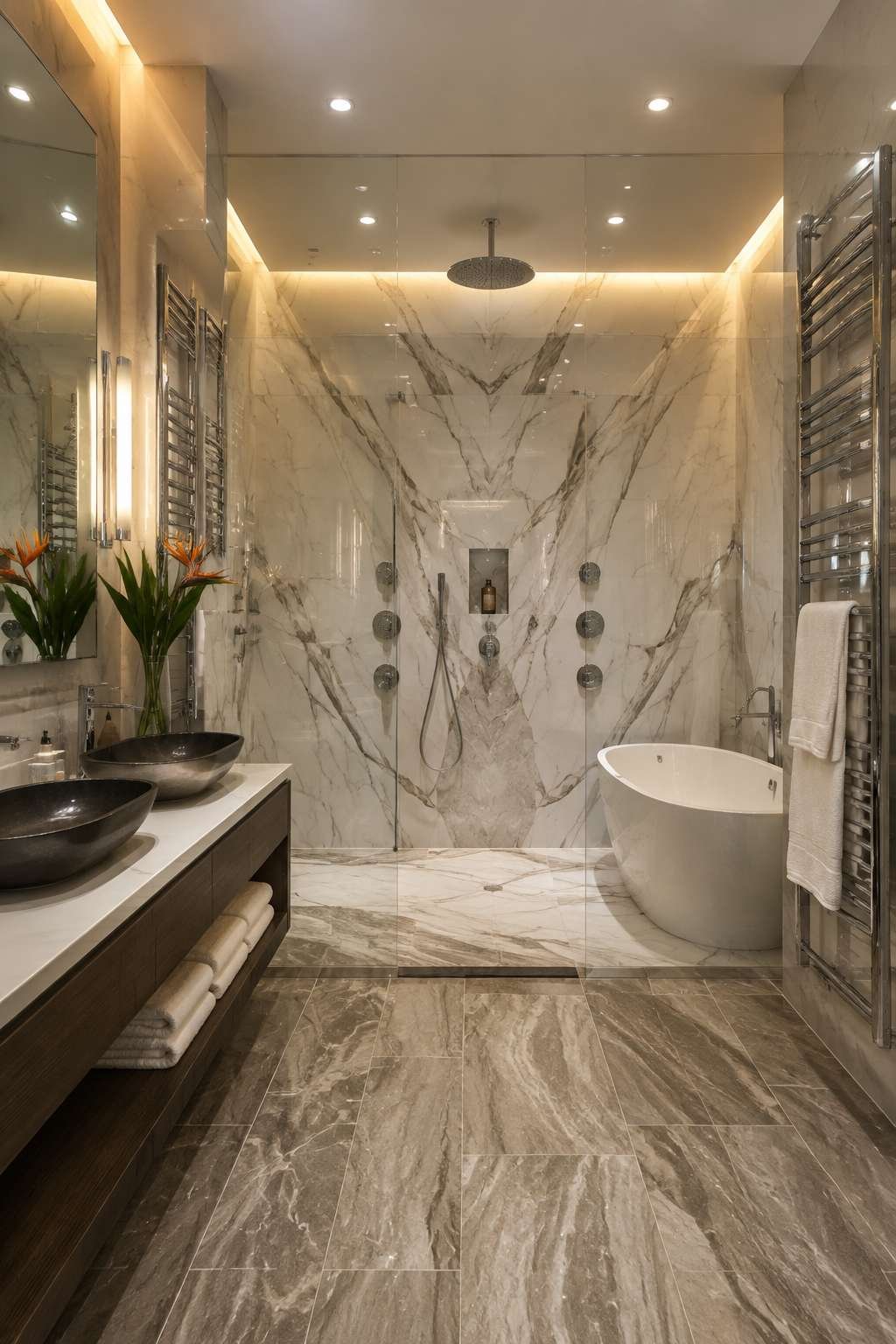 Hotel Elevation: Wet Room Luxury with Book-Matched Marble