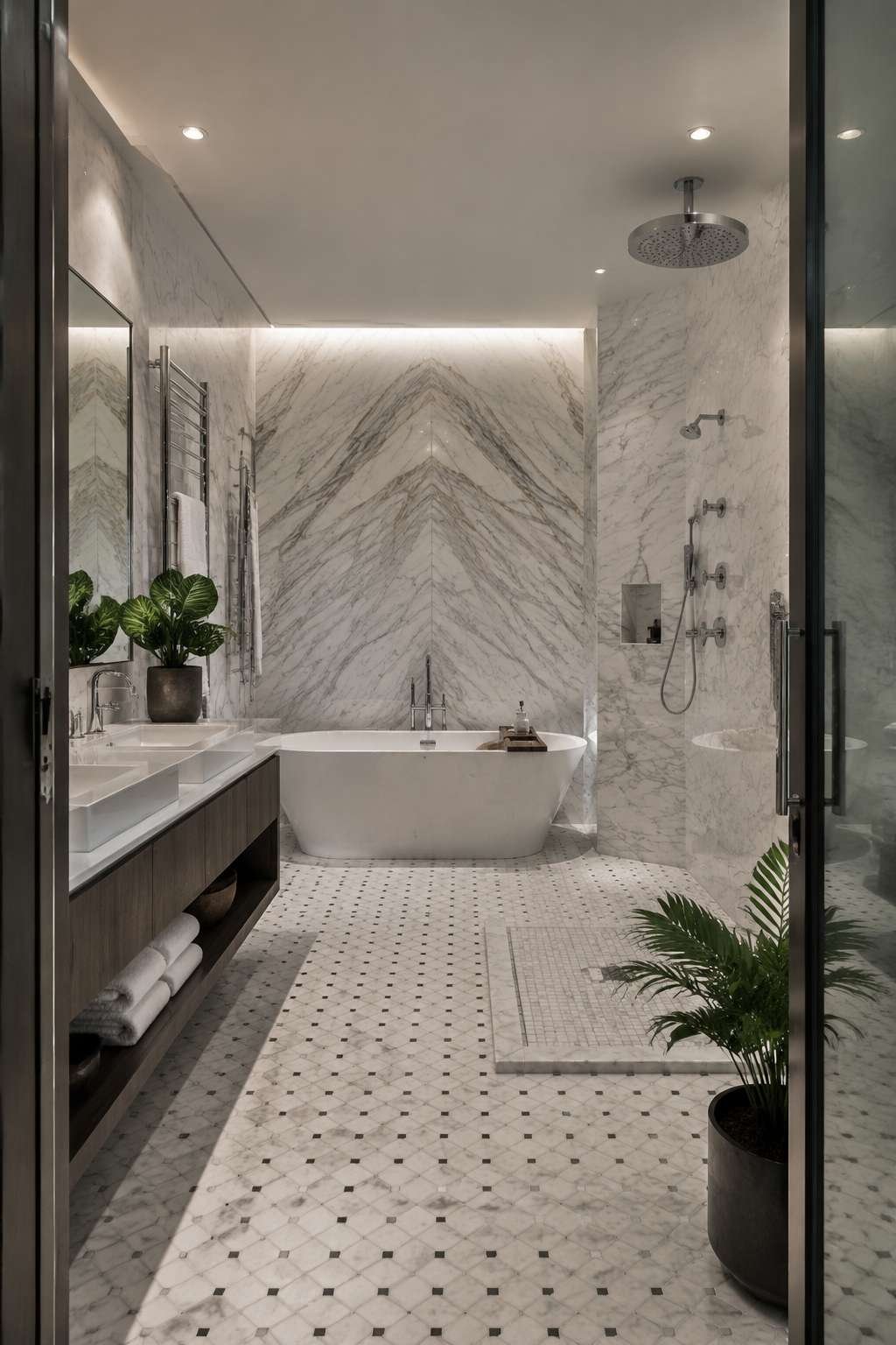 Hotel Elevation: Wet Room Luxury with Book-Matched Marble