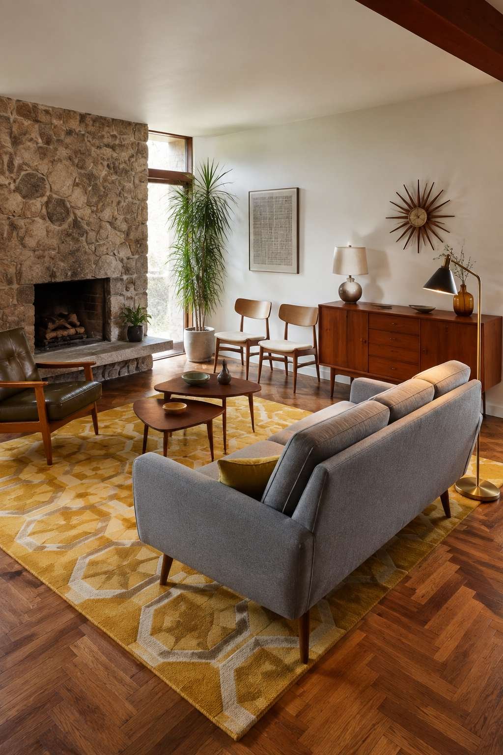 Mid-Century Modern Warmth: Walnut, Wool, and Timeless Proportion
