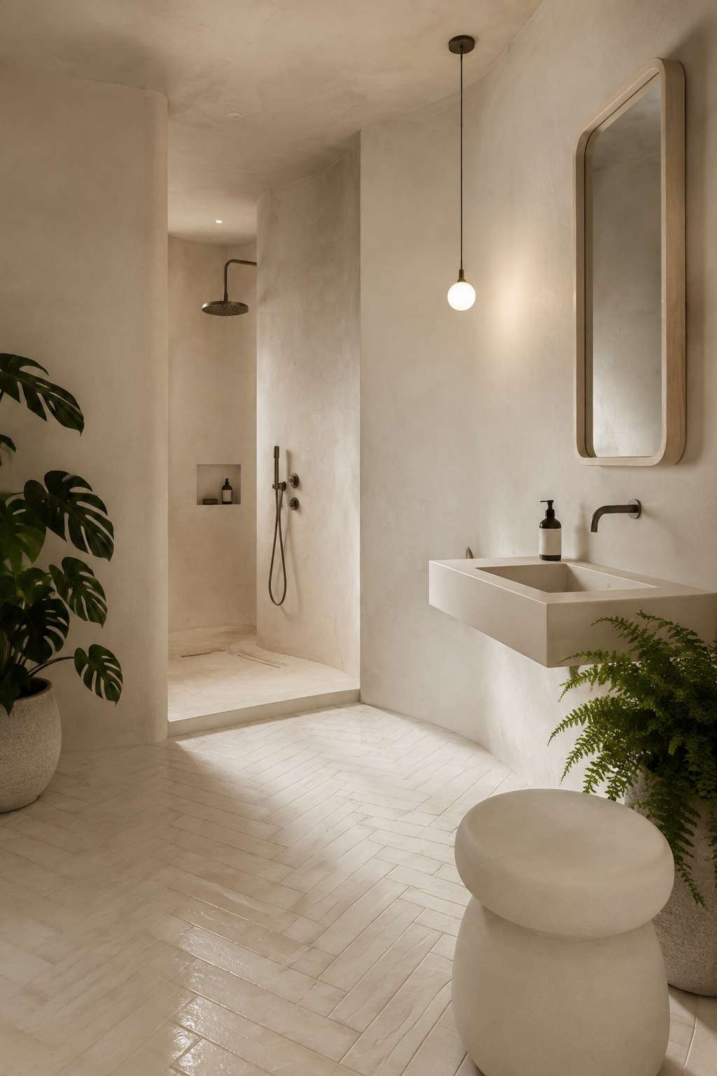 Tone on Tone: A Monochrome Ensuite in Warm Off-White