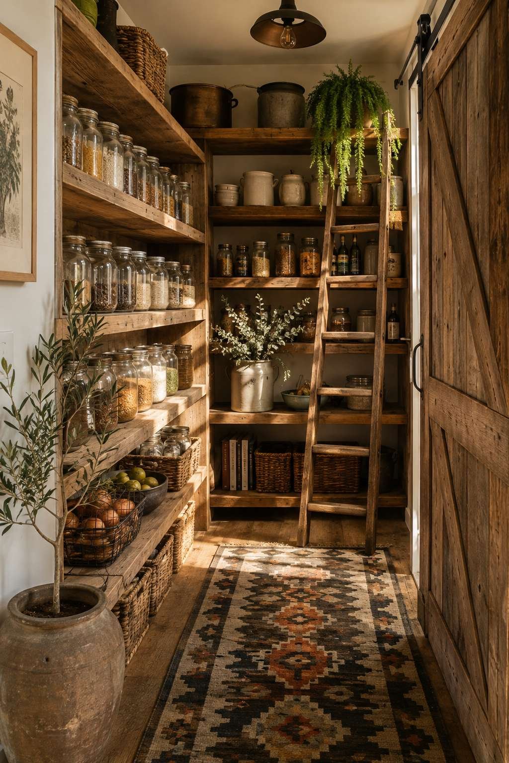 Live-Edge Walnut Island with White Plaster Walls: Modern Rustic