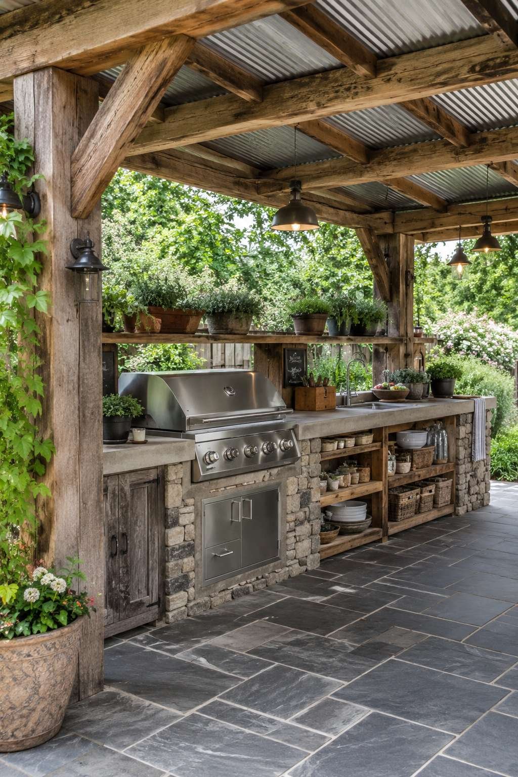 Night Lighting Ambiance: The Rustic Kitchen After Dark