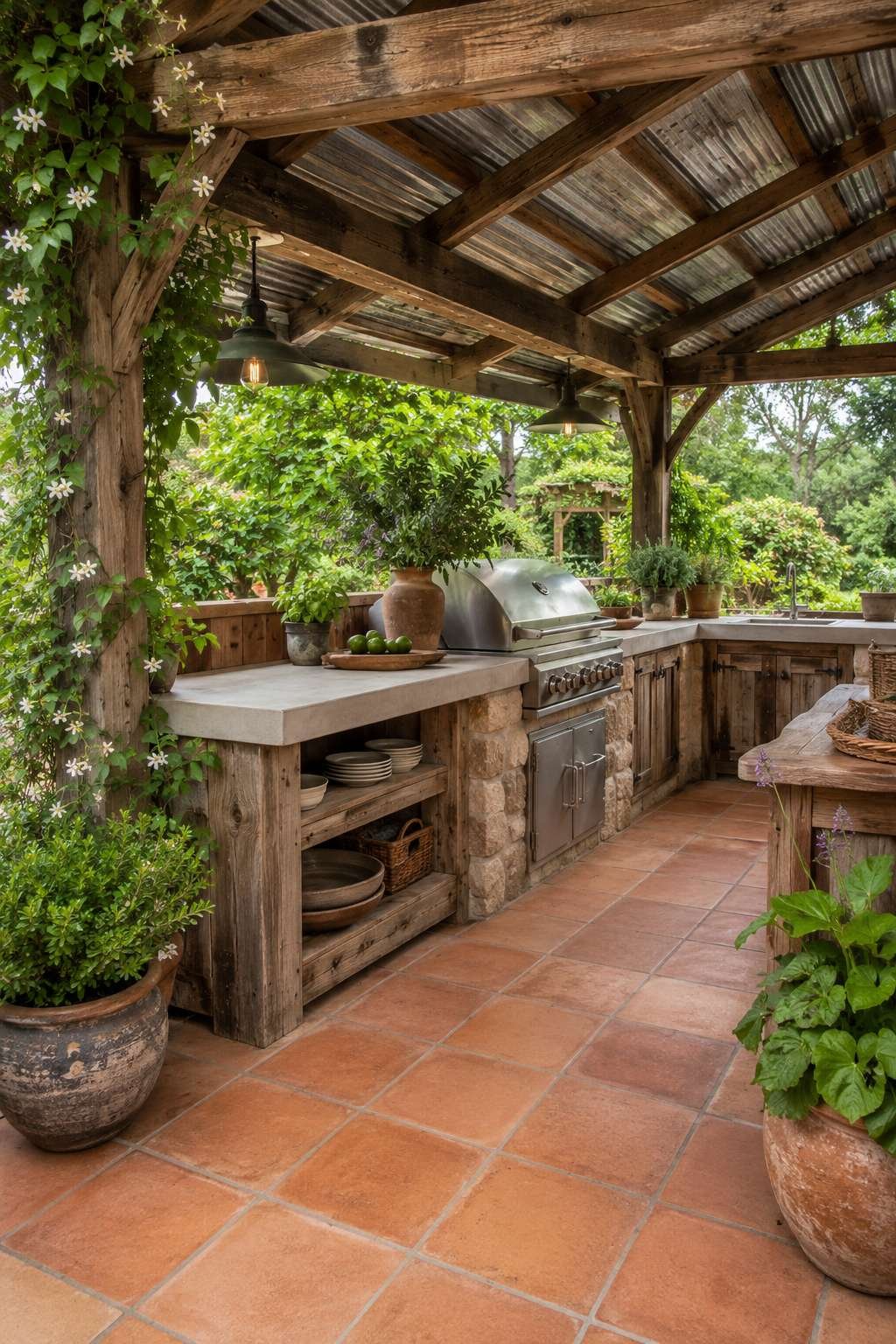 Night Lighting Ambiance: The Rustic Kitchen After Dark