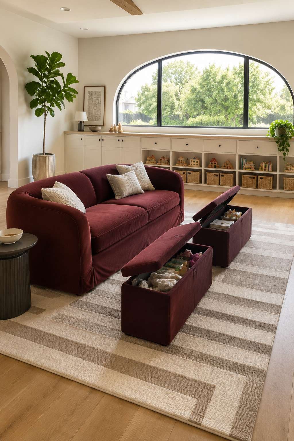 The Family Living Room: Durable Burgundy Performance Fabric for Real Life