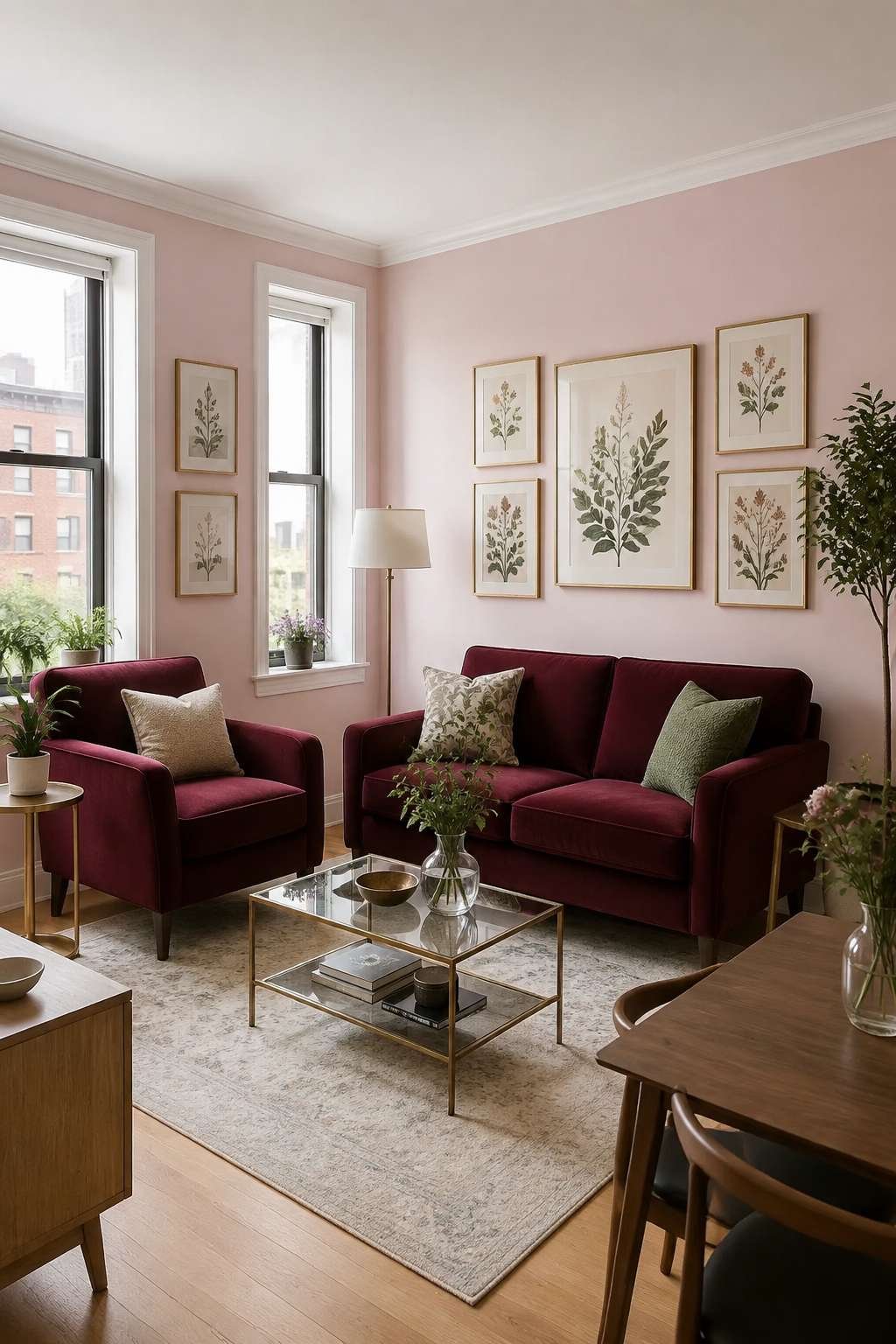 Small Space Solutions: Burgundy Loveseat in a Compact Apartment