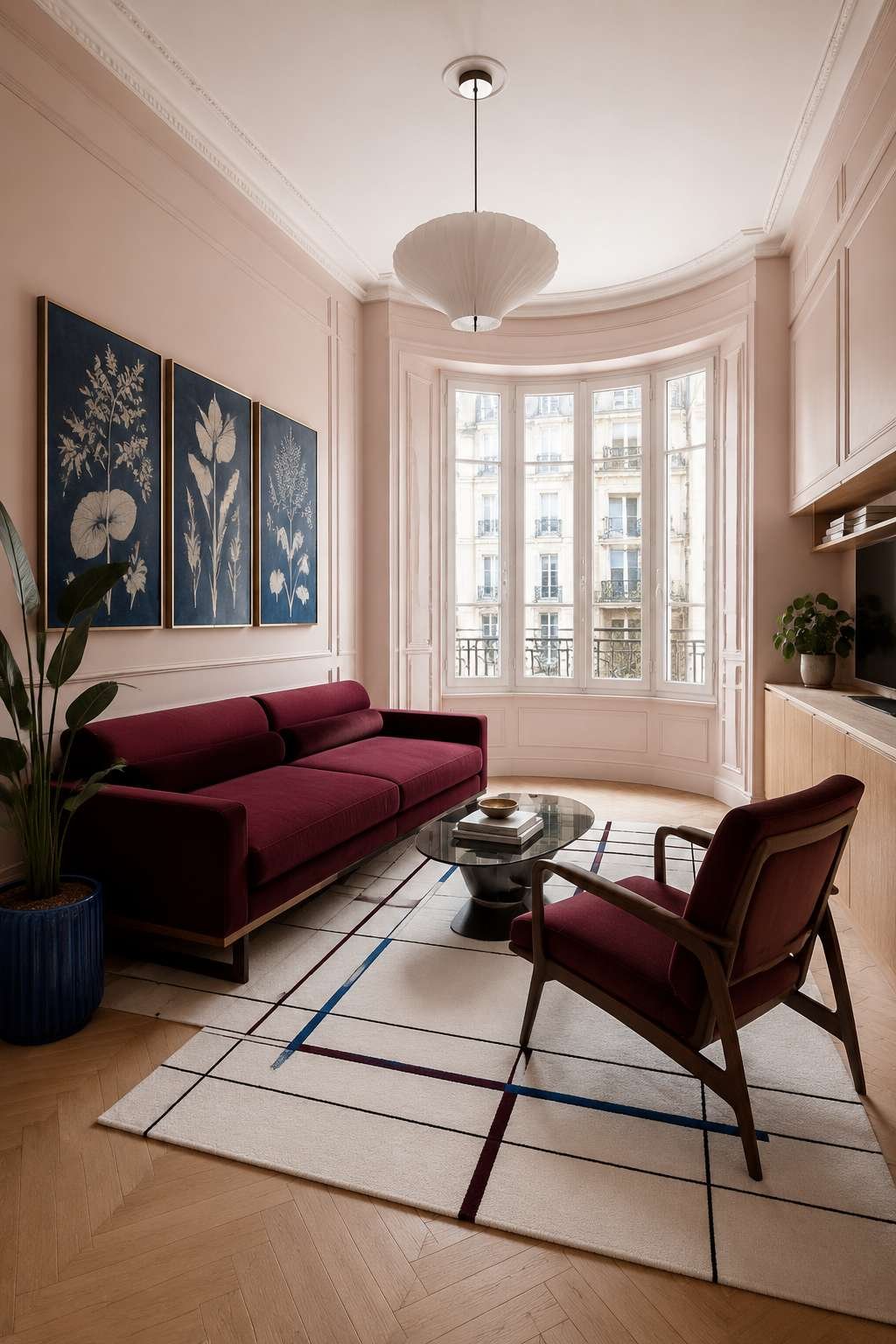 Small Space Solutions: Burgundy Loveseat in a Compact Apartment