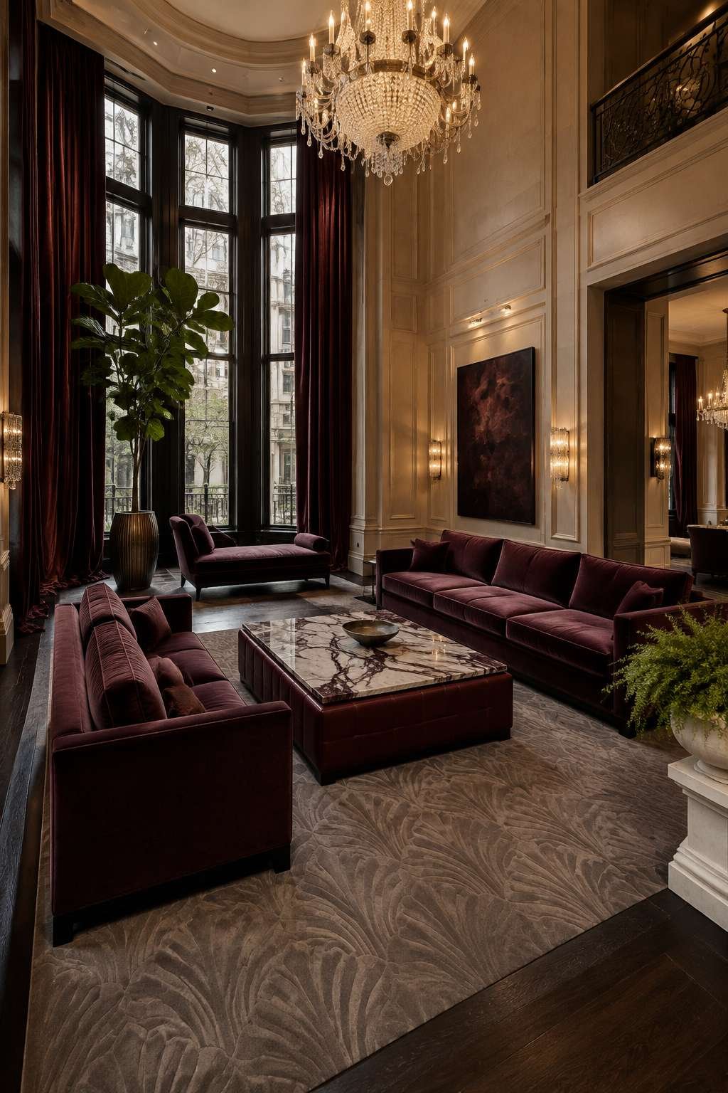  Grand Proportions: Floor-to-Ceiling Claret Silk in a High-Ceiling Townhouse