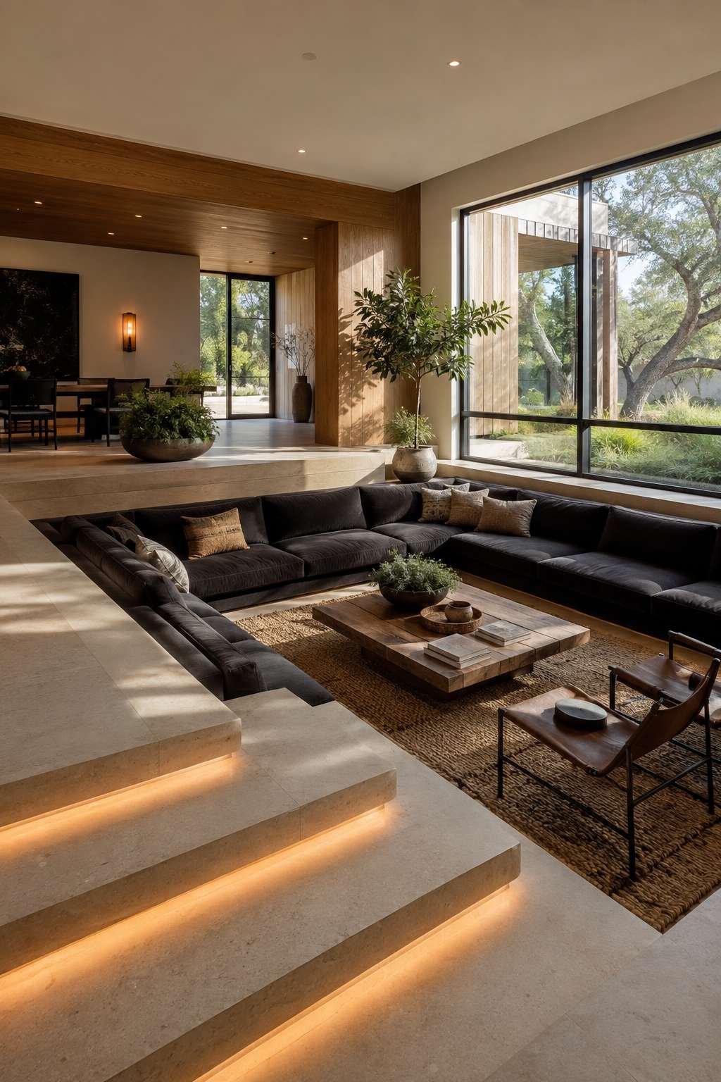 The Limestone Conversation Pit: Dramatic Depth in a Contemporary Interior
