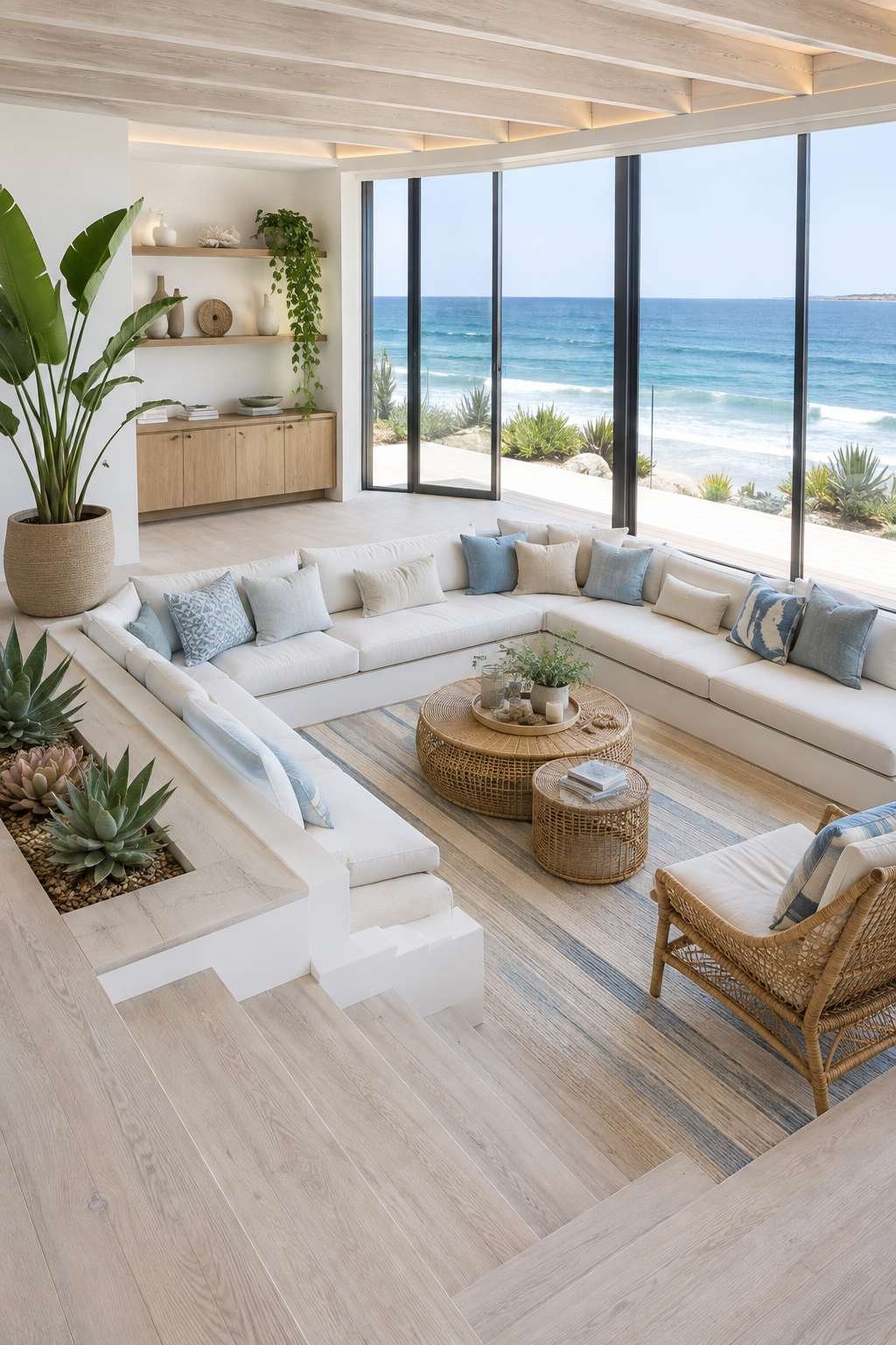 Whitewashed Wood and Rattan: The Coastal Sunken Lounge