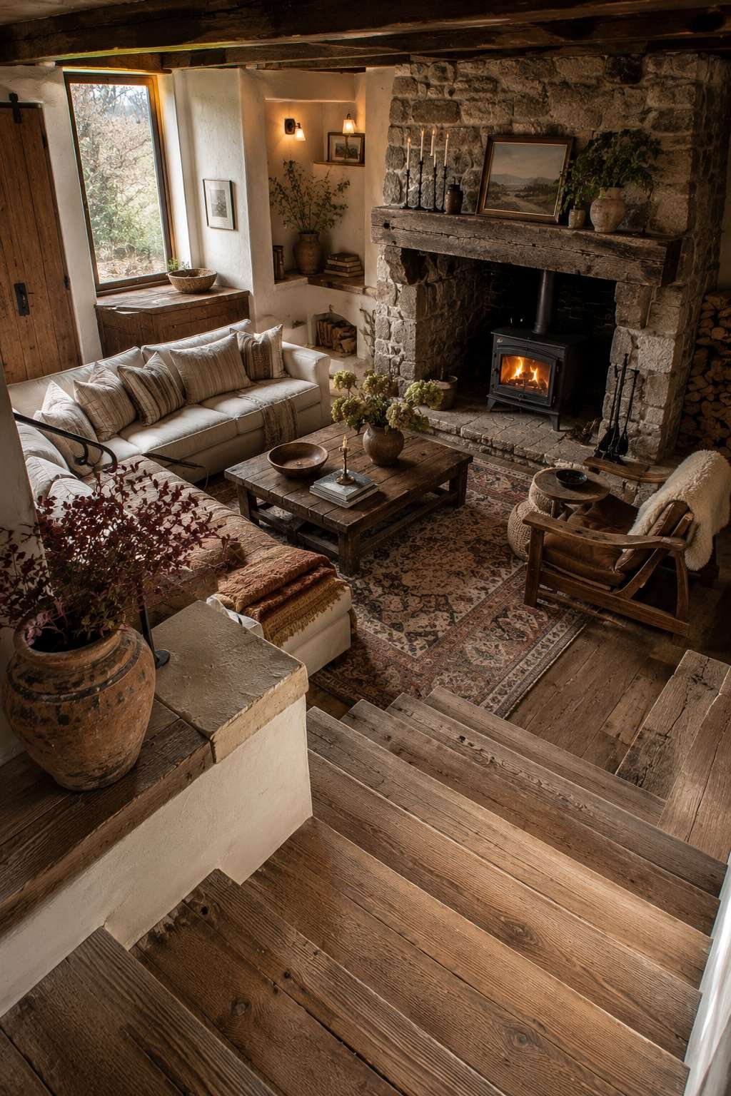 Reclaimed Oak and Exposed Stone: The Farmhouse Hearth Room